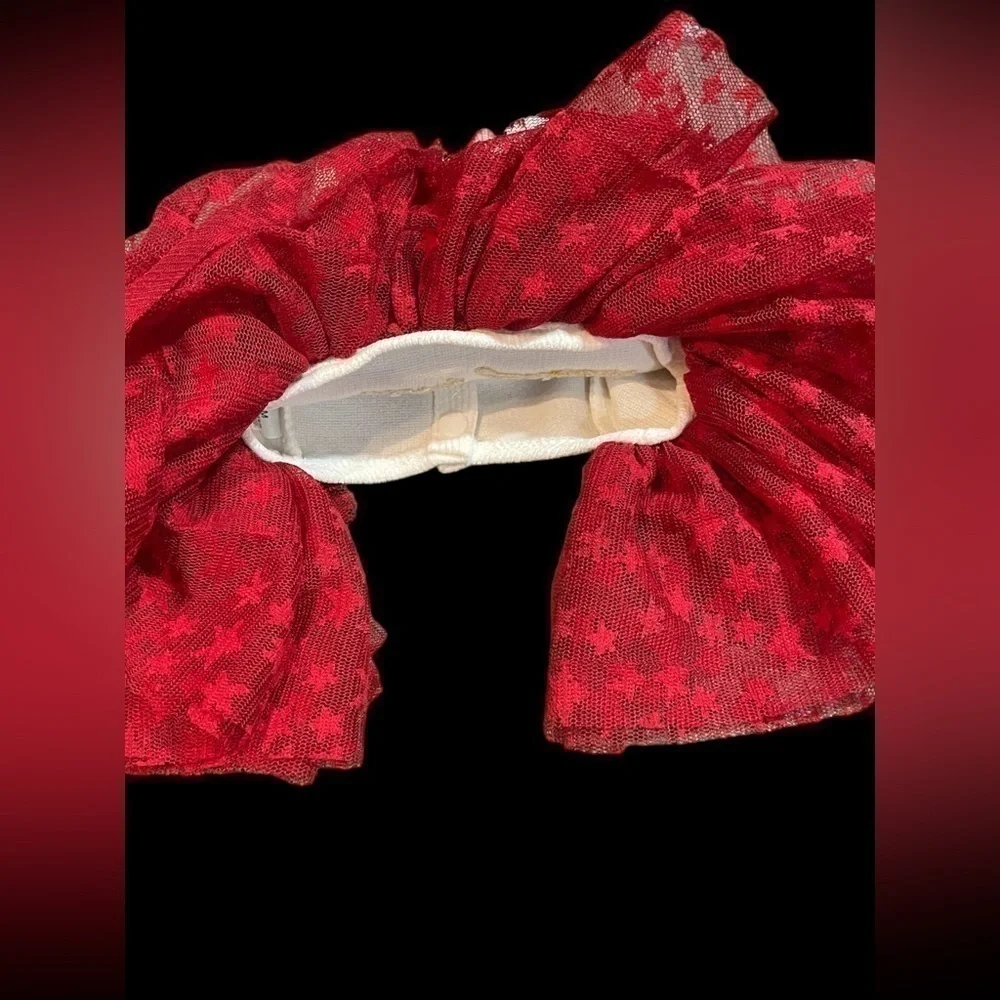 Christmas Puppy Dog Dress Lace Tulle Bottom Leash attachment Beige Red Small
